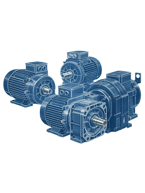 Three-phase electric motors on white background