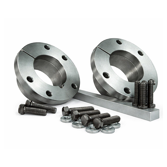 Two metal flanges with bolts on a white background