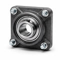 Metal bearing with square housing on a white background