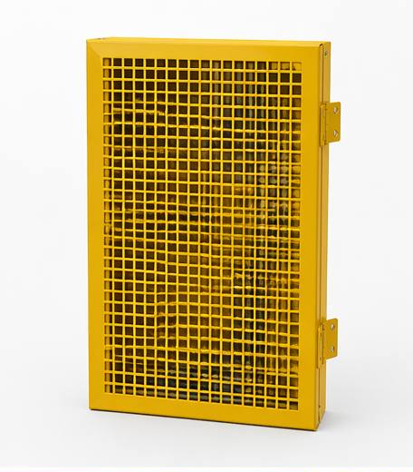 Yellow metal grille on a white background