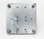 Metal mounting plate with multiple holes and screws on a white background