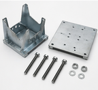 Metal brackets and bolts on a white background