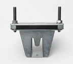 Metal clamp with two bolts on a white background