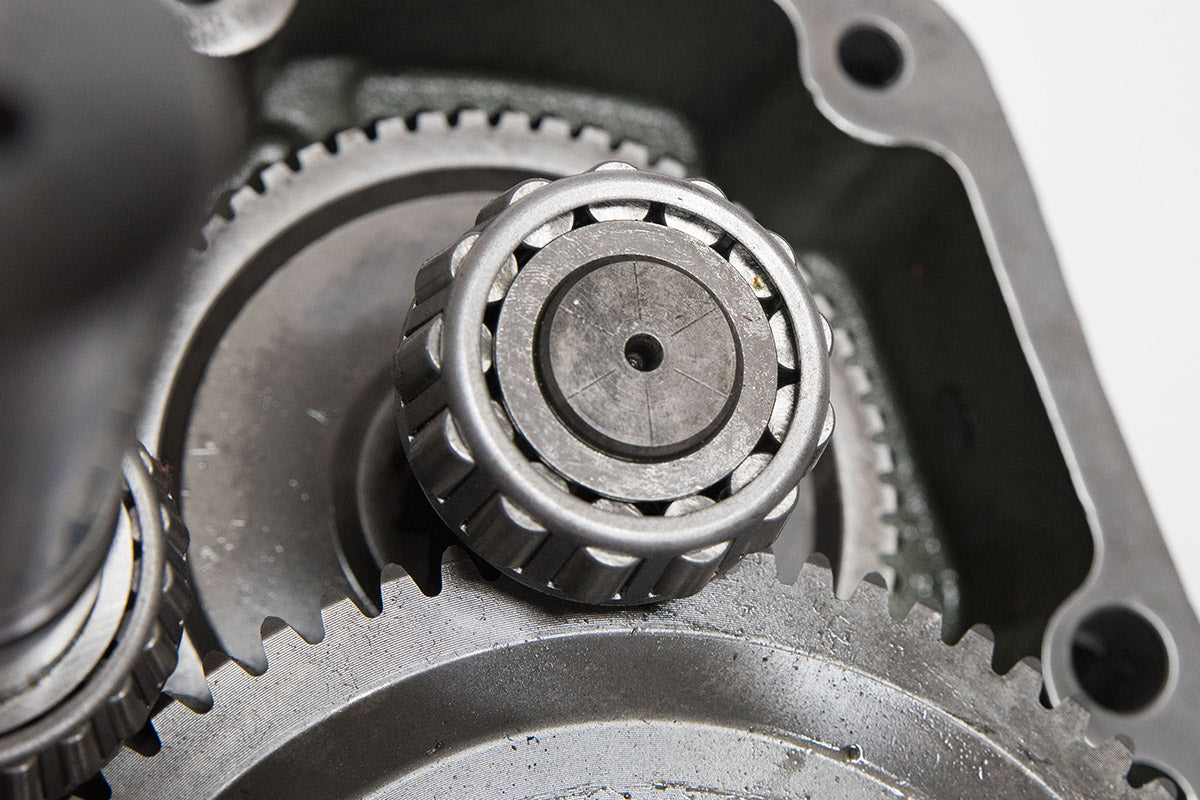 Close-up of mechanical gears and metal components