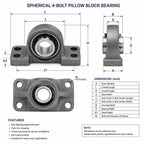 Spherical 4-Bolt Pillow Block Bearing blue print
