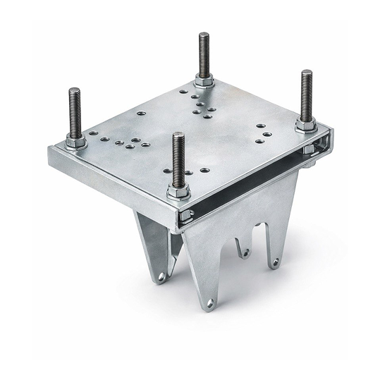 Metal mounting bracket with threaded bolts on a white background