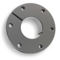 Metal flange with multiple holes on a white background
