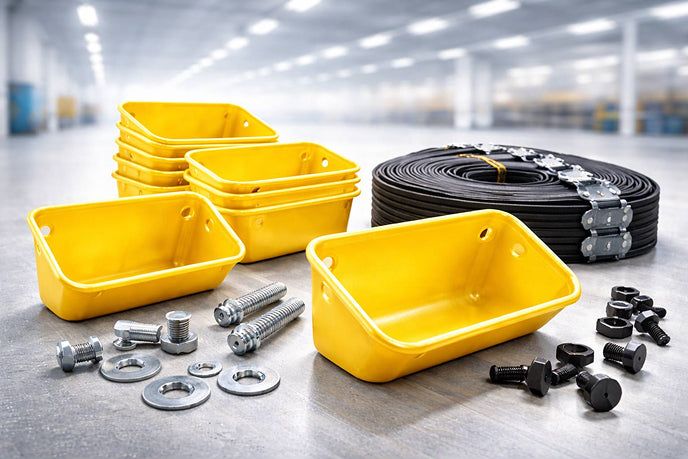 Bucket elevator cups, belting and mounting hardware