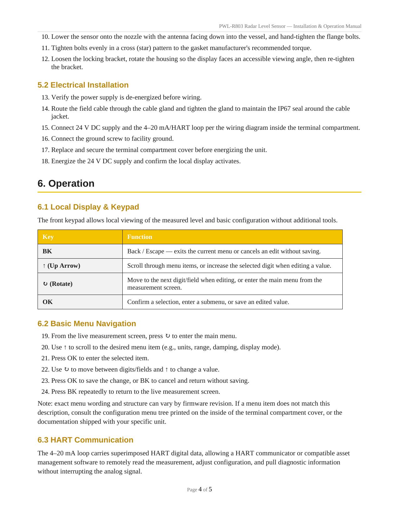 radar level sensor pic of instruction on white back ground page 4 of 5